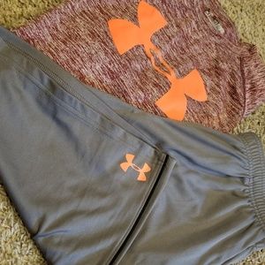 Under Armour Boy maroon/gray/orange shirt & shorts